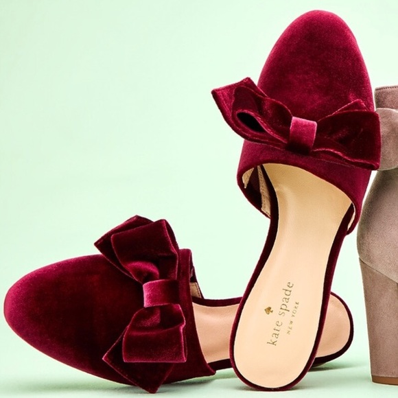 kate spade Shoes - Kate Spade Velvet Bow Time Mules Burgundy